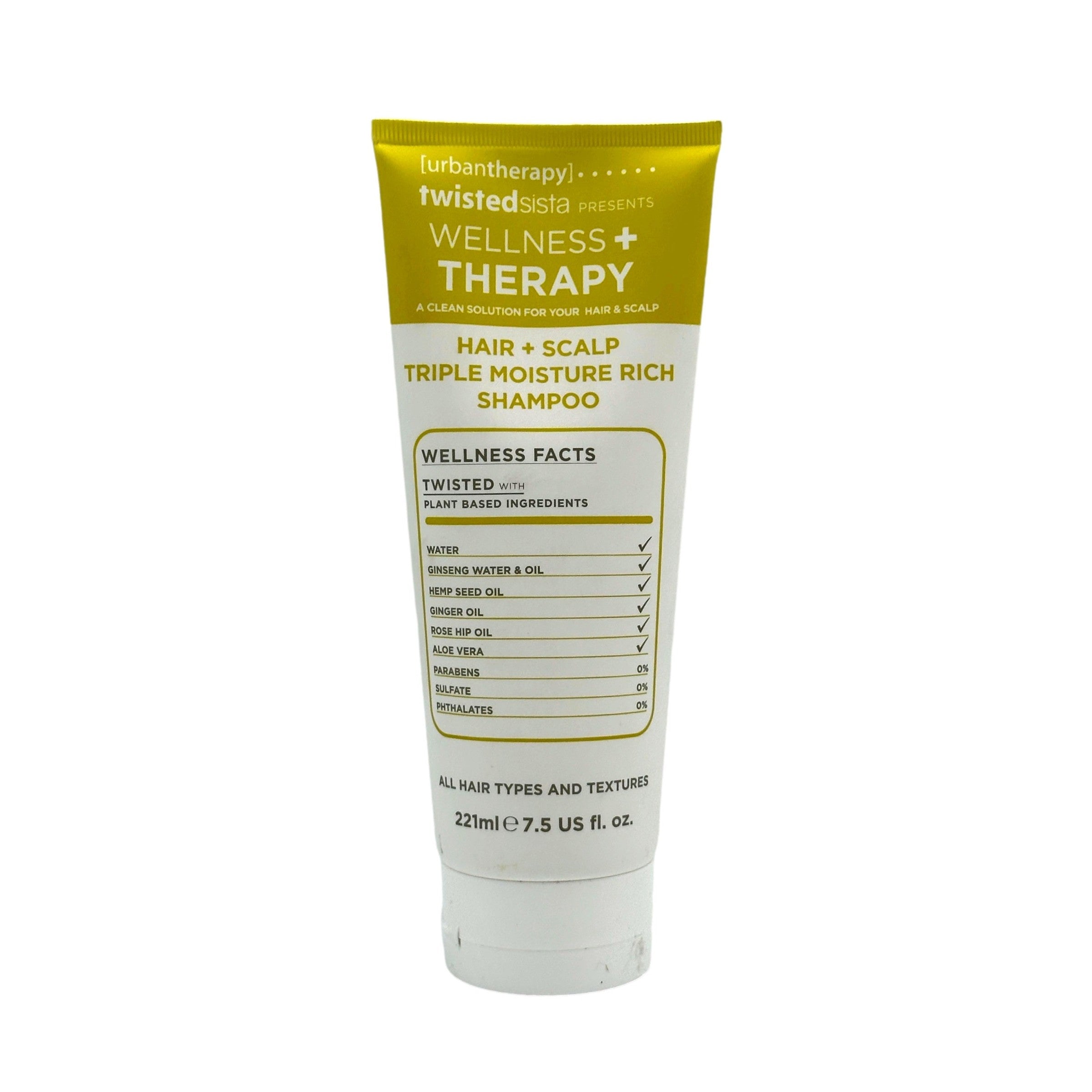 A tube of Twisted Sista Wellness + Therapy shampoo.